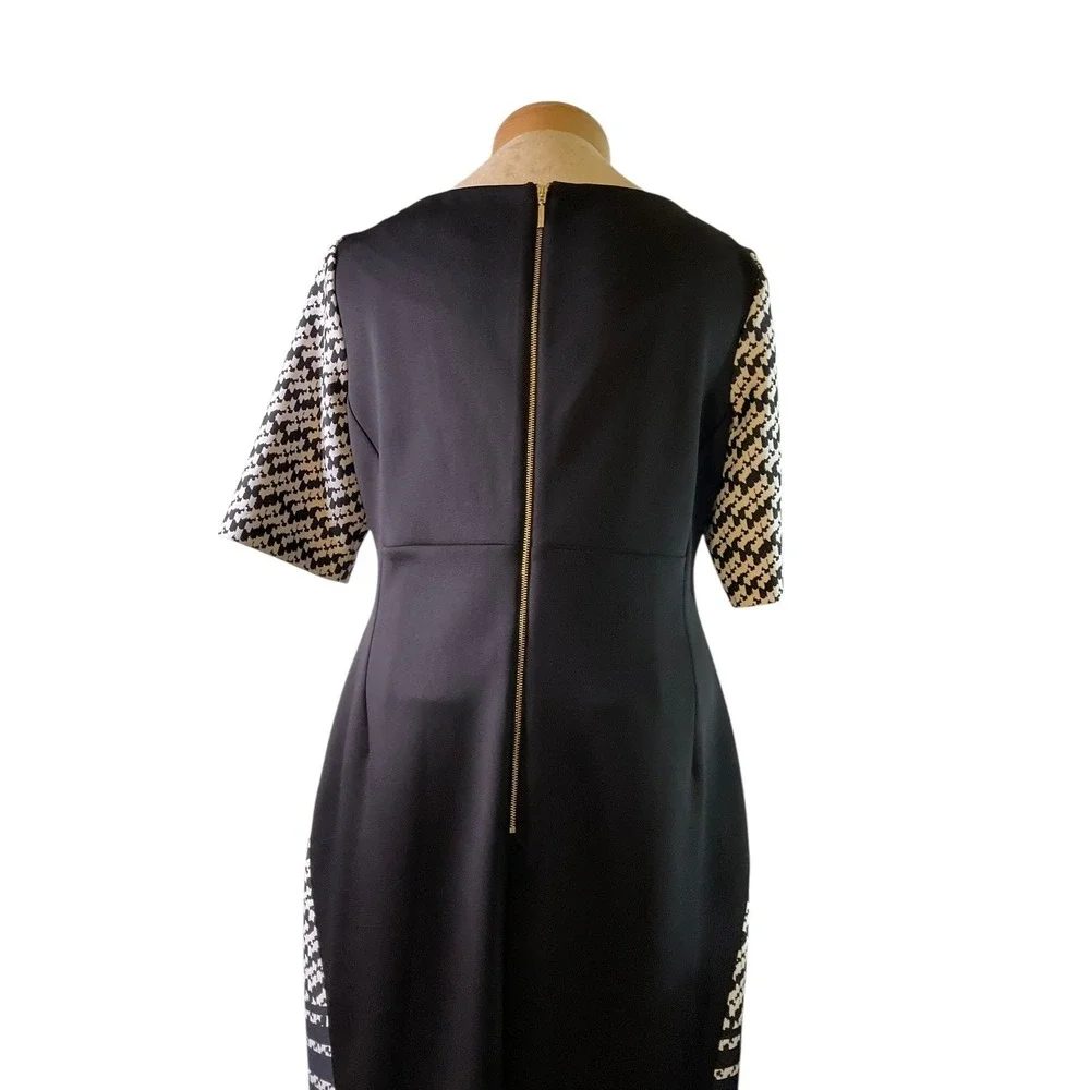 Karl Lagerfeld Paris Houndstooth Sheath Women's Dress Black White Zipper Size 16 - Picture 13 of 13
